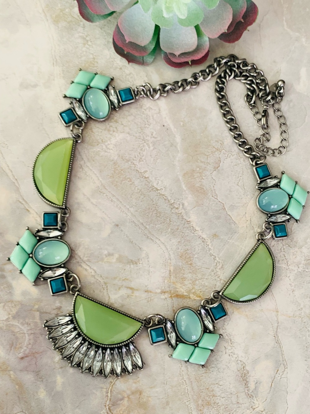 Lia Sophia Green and Aqua Statement Necklace